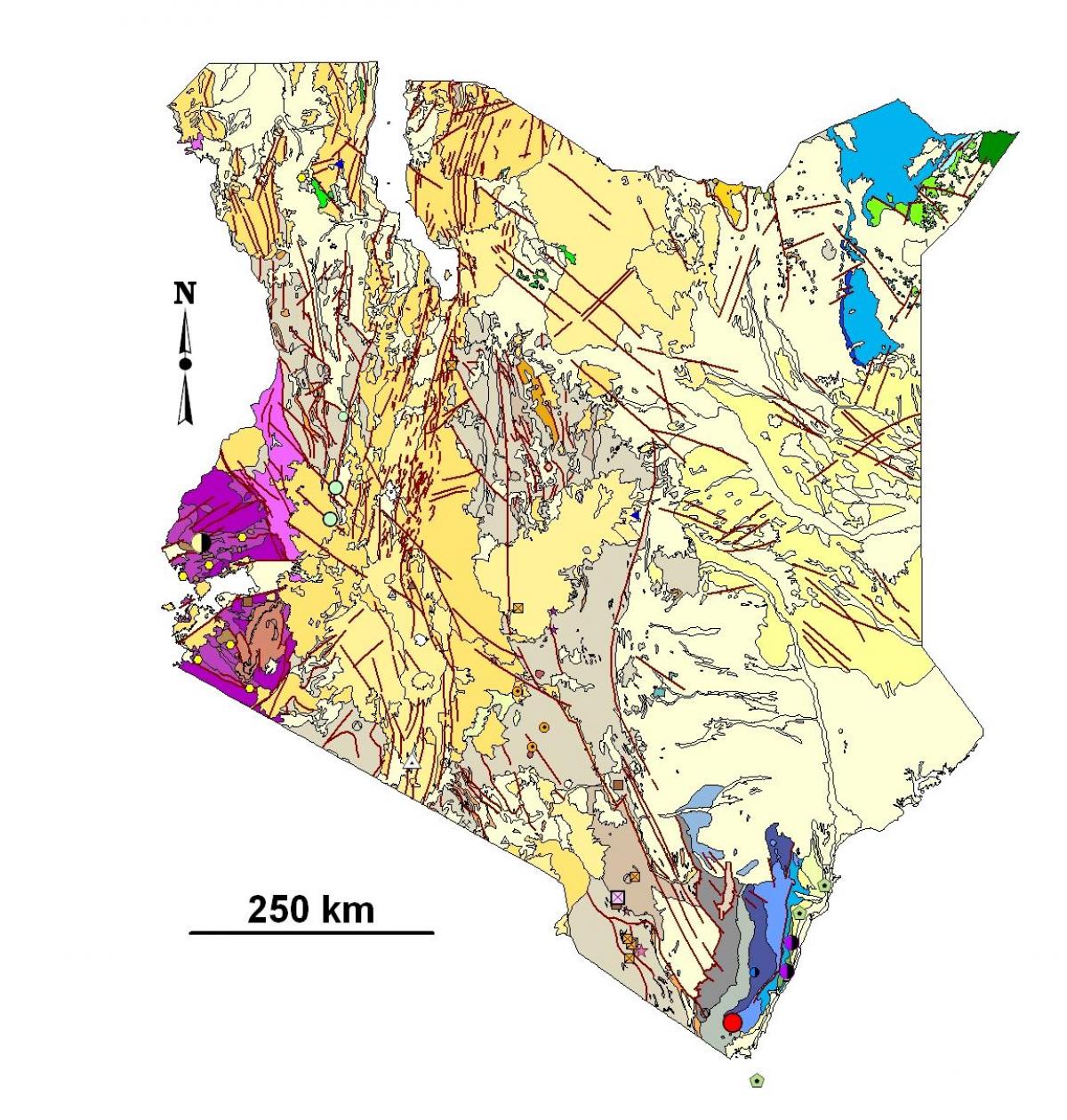 แผนที่ของ geological นแผนที่ของเคนยา name