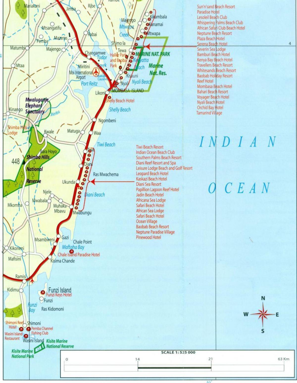 แผนที่ของ Kenyan ชายฝั่ง