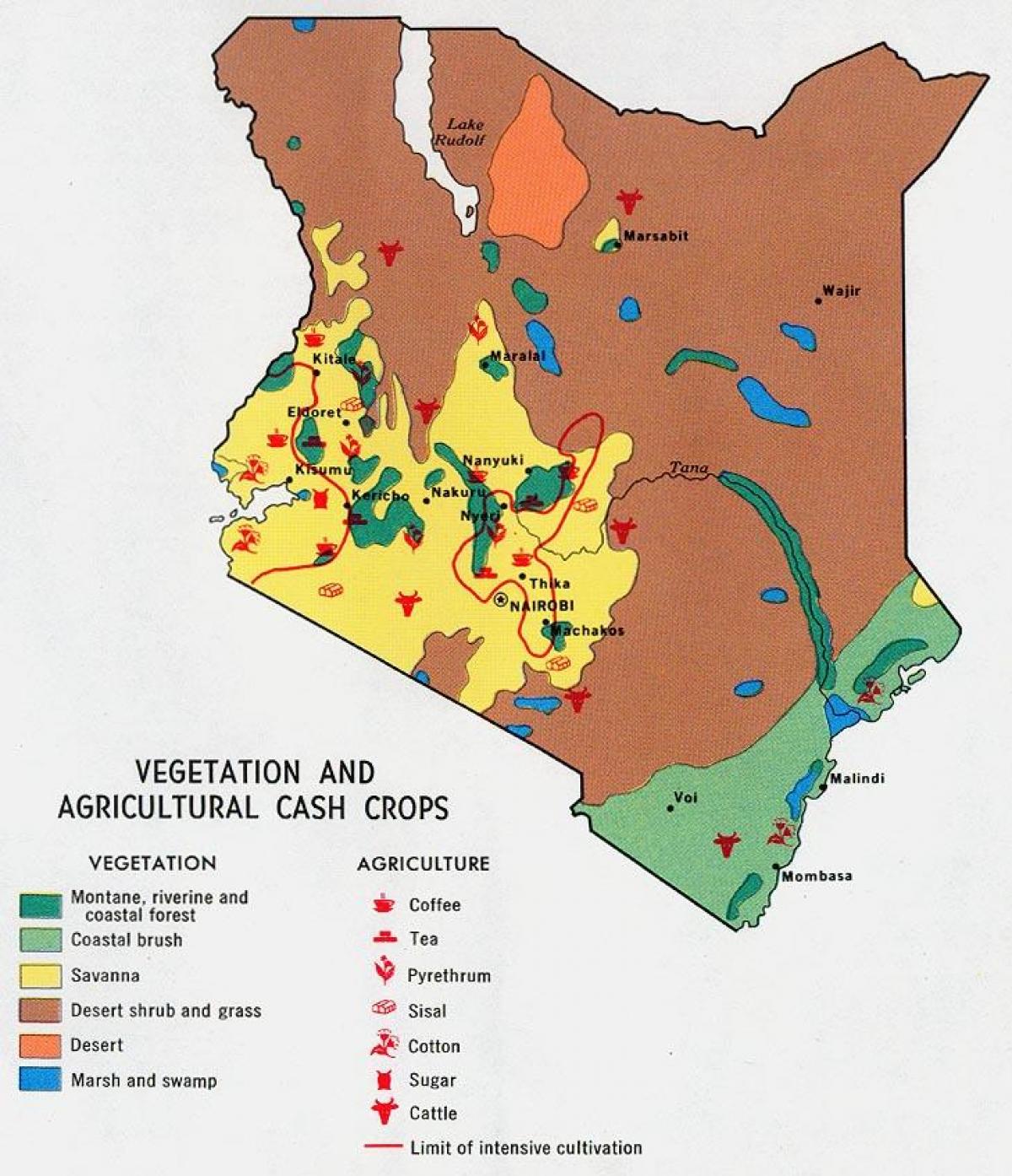 แผนที่ของเคนยาตามธรรมชาติทรัพยากร
