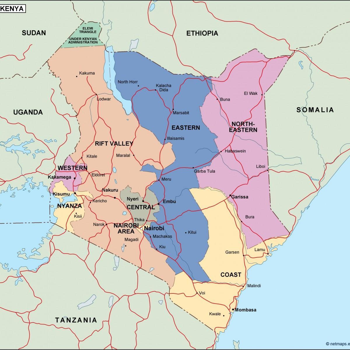 แผนที่ของการเมืองบนแผนที่ของเคนยา name