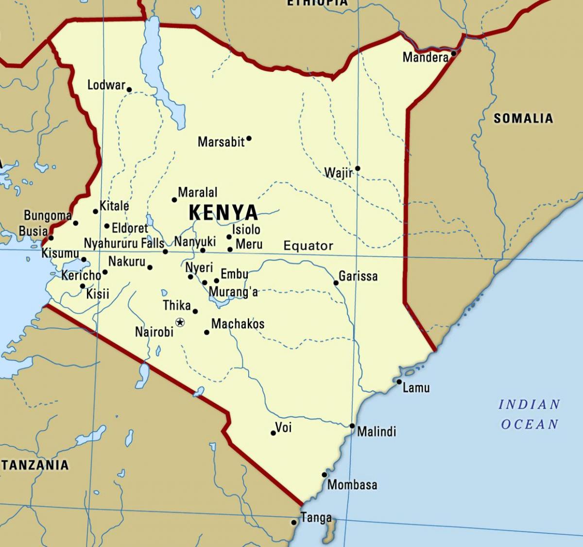 แผนที่ของเคนยากับเมือง