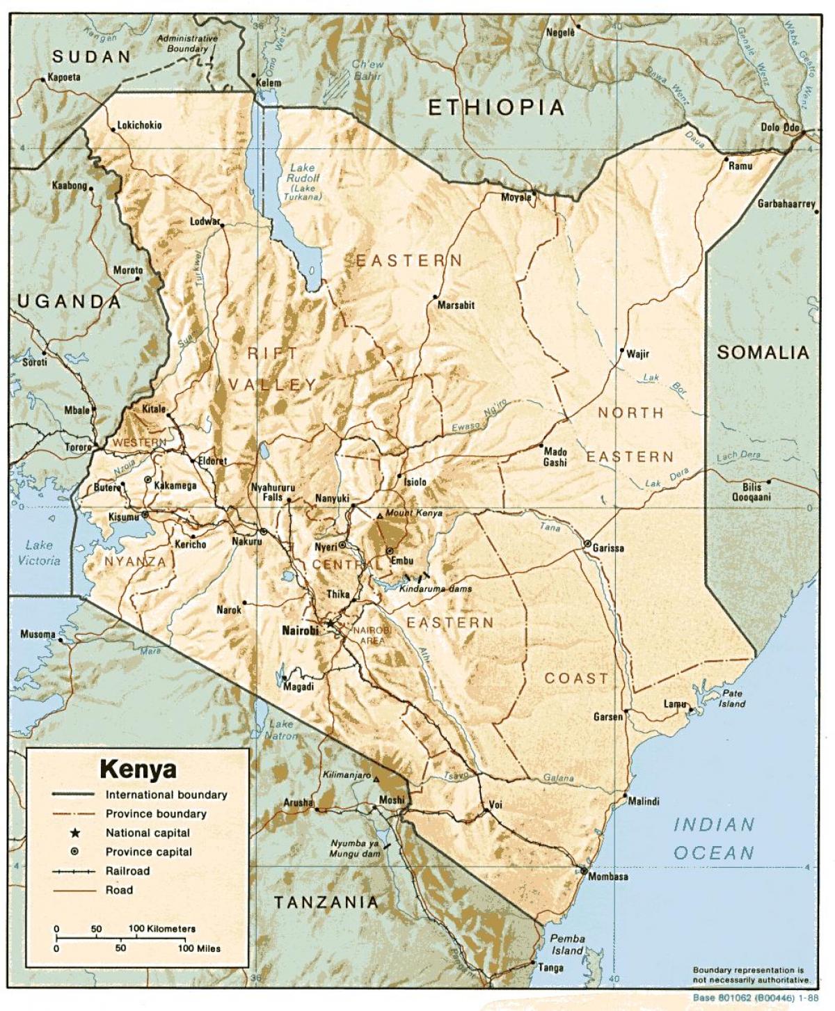 แผนที่ของเคนยา name แสดงเมืองใหญ่
