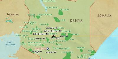 แผนที่ของเคนยาระดับชาติน่วยสวนและงานสำรอง